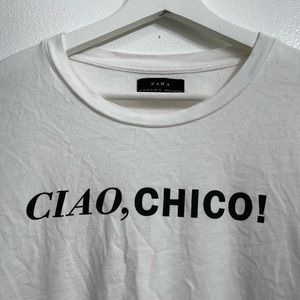 Zara white shirt with print CIAO, CHICO